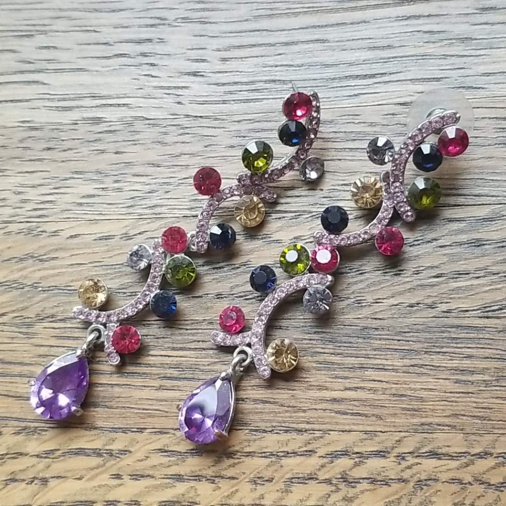 Multi Color Crystal Rhinestone Dangle Earrings - image 1